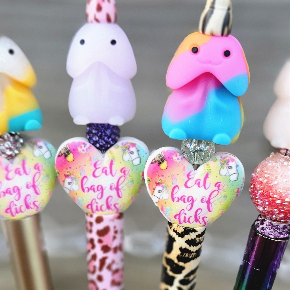 BEADED ANIMAL PRINT EAT A BAG OF DI#KS PEN (1).with Refill And Pen Sleeve - Picture 7 of 7